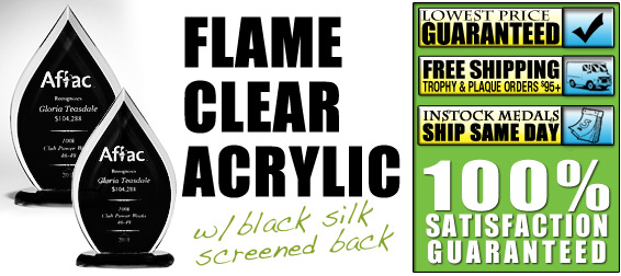 Flame Series Clear Acrylic Awards with Black Silk Screened Back