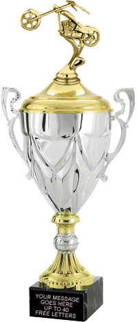 Gold & Silver Metal Cup with Figure on Genuine Marble