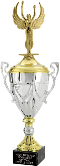 Gold & Silver Metal Cup with Figure on Genuine Marble