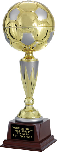 Gold and Silver Metal Soccer Trophy on Mahogany Tone Base [17 inch]