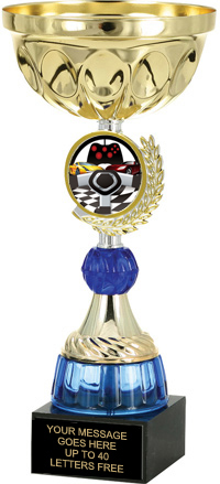Gold Wreath Framed Metal Insert Riser Cup with Blue Accents [11.75 inch]