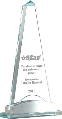 Jade Glass Pyramid Top Award with Aluminum Base [5.5 x 10.75 inch]