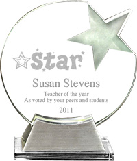 Circle with Star Glass Award on Satin Aluminum Base [6 x 7 inch]