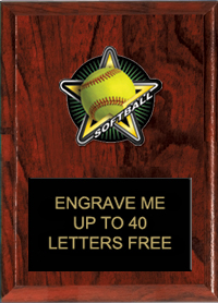 Softball Color Star Plaque [6 x 8 inch]