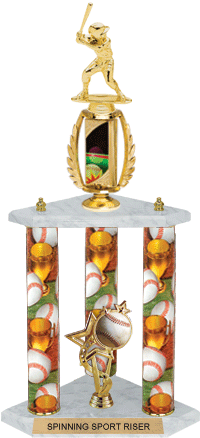 Baseball Spinning Sport Riser 3-Post Trophy [24 inch]