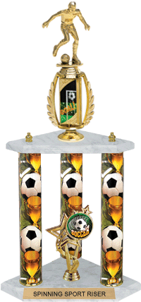 Soccer Spinning Sport Riser 3-Post Trophy [24 inch]