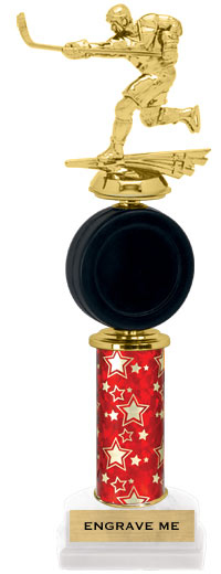 Spinning Squeezable Hockey Puck Riser Trophy [14 inch]