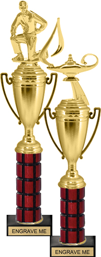 Mahogany Column Trophy with Cup on Marble Base [14 inch]