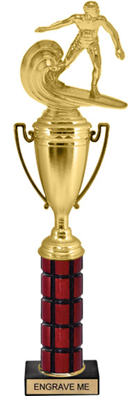 Mahogany Column Trophy with Cup on Marble Base [16 inch]