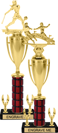 Mahogany Column Trophy with Cup & 2 Trims [15 inch]