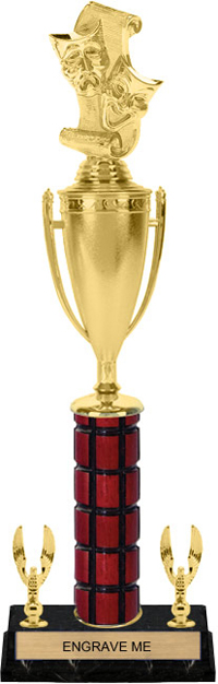 Mahogany Column Trophy with Cup & 2 Trims [17 inch]