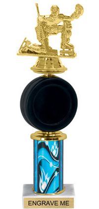 Spinning Squeezable Hockey Puck Riser Trophy [12 inch]