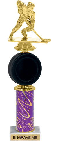 Spinning Squeezable Hockey Puck Riser Trophy [14 inch]