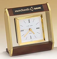 Floating Glass Clock with Square Goldtone Bezel [5 x 5.25 inch]