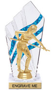 8 inch Clear with Blue Stripes Diamond Backdrop Trophy