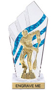 8 inch Clear with Blue Stripes Diamond Backdrop Trophy