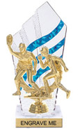 Clear with Blue Stripes Diamond Backdrop Trophy [8 inch]