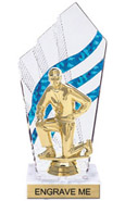 8 inch Clear with Blue Stripes Diamond Backdrop Trophy