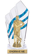 8 inch Clear with Blue Stripes Diamond Backdrop Trophy