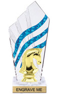 8 inch Clear with Blue Stripes Diamond Backdrop Trophy