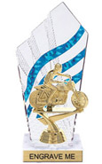 8 inch Clear with Blue Stripes Diamond Backdrop Trophy