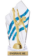 8 inch Clear with Blue Stripes Diamond Backdrop Trophy