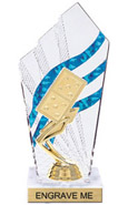 8 inch Clear with Blue Stripes Diamond Backdrop Trophy