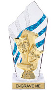 8 inch Clear with Blue Stripes Diamond Backdrop Trophy