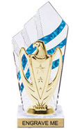 8 inch Clear with Blue Stripes Diamond Backdrop Trophy