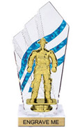 Clear with Blue Stripes Diamond Backdrop Trophy [8 inch]