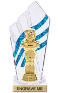 8 inch Clear with Blue Stripes Diamond Backdrop Trophy