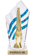 8 inch Clear with Blue Stripes Diamond Backdrop Trophy