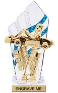 8 inch Clear with Blue Stripes Diamond Backdrop Trophy