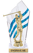 8 inch Clear with Blue Stripes Diamond Backdrop Trophy