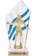 8 inch Clear with Blue Stripes Diamond Backdrop Trophy