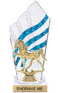 8 inch Clear with Blue Stripes Diamond Backdrop Trophy