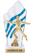 8 inch Clear with Blue Stripes Diamond Backdrop Trophy