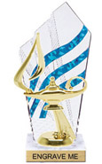 Clear with Blue Stripes Diamond Backdrop Trophy [8 inch]