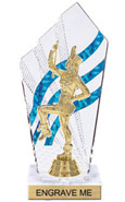 Clear with Blue Stripes Diamond Backdrop Trophy [8 inch]
