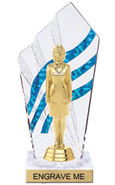 Clear with Blue Stripes Diamond Backdrop Trophy [8 inch]