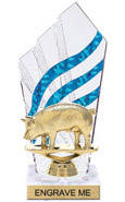 8 inch Clear with Blue Stripes Diamond Backdrop Trophy