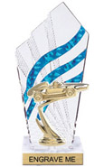 Clear with Blue Stripes Diamond Backdrop Trophy [8 inch]