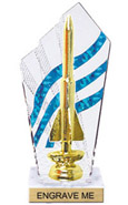 8 inch Clear with Blue Stripes Diamond Backdrop Trophy