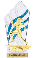 8 inch Clear with Blue Stripes Diamond Backdrop Trophy