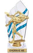 8 inch Clear with Blue Stripes Diamond Backdrop Trophy