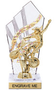 8 inch Clear with Gold Stripes Diamond Backdrop Trophy