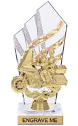 8 inch Clear with Gold Stripes Diamond Backdrop Trophy