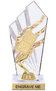 8 inch Clear with Gold Stripes Diamond Backdrop Trophy