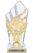 8 inch Clear with Gold Stripes Diamond Backdrop Trophy