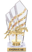 8 inch Clear with Gold Stripes Diamond Backdrop Trophy